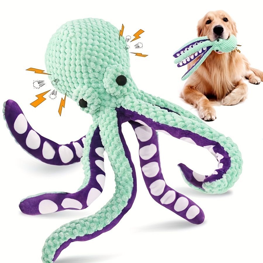 2-Pack Green Plush Octopus Dog Toy with Squeaker - Interactive Chew Toy for Small, Medium & Large Dogs - Durable, Teeth-Cleaning & Boredom-Relief Pet Toy (35cm) - Image 1