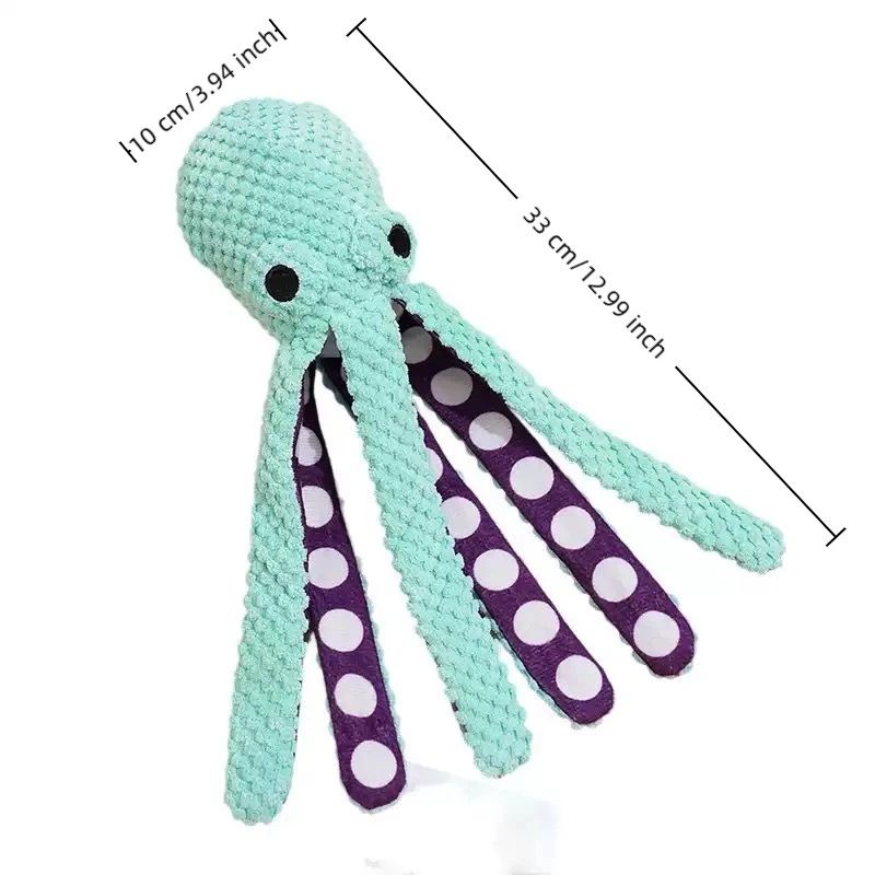 2-Pack Green Plush Octopus Dog Toy with Squeaker - Interactive Chew Toy for Small, Medium & Large Dogs - Durable, Teeth-Cleaning & Boredom-Relief Pet Toy (35cm) - Image 4