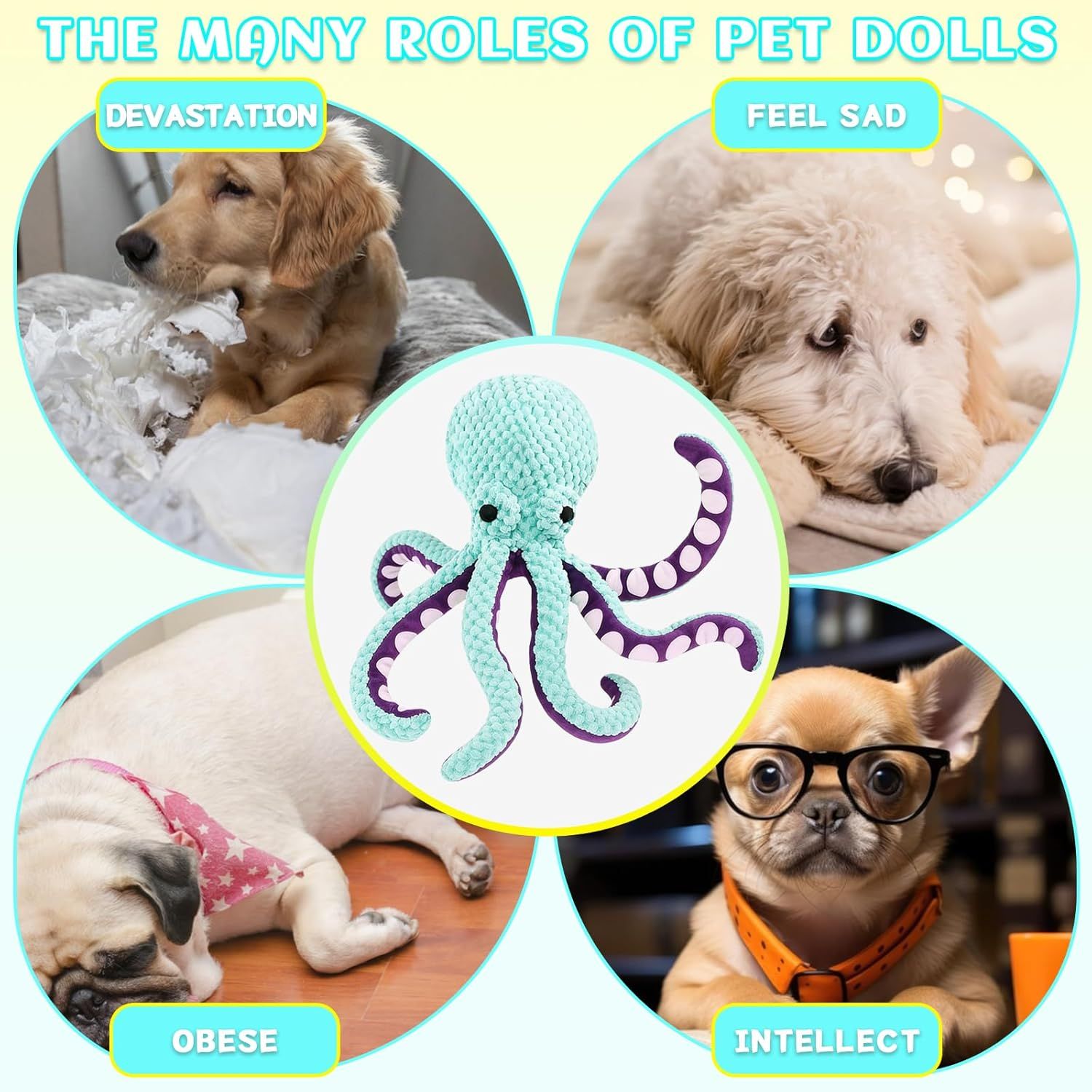2-Pack Purple Plush Octopus Dog Toy with Squeaker - Interactive Chew Toy for Small, Medium & Large Dogs - Durable, Teeth-Cleaning & Boredom-Relief Pet Toy (35cm) - Image 3
