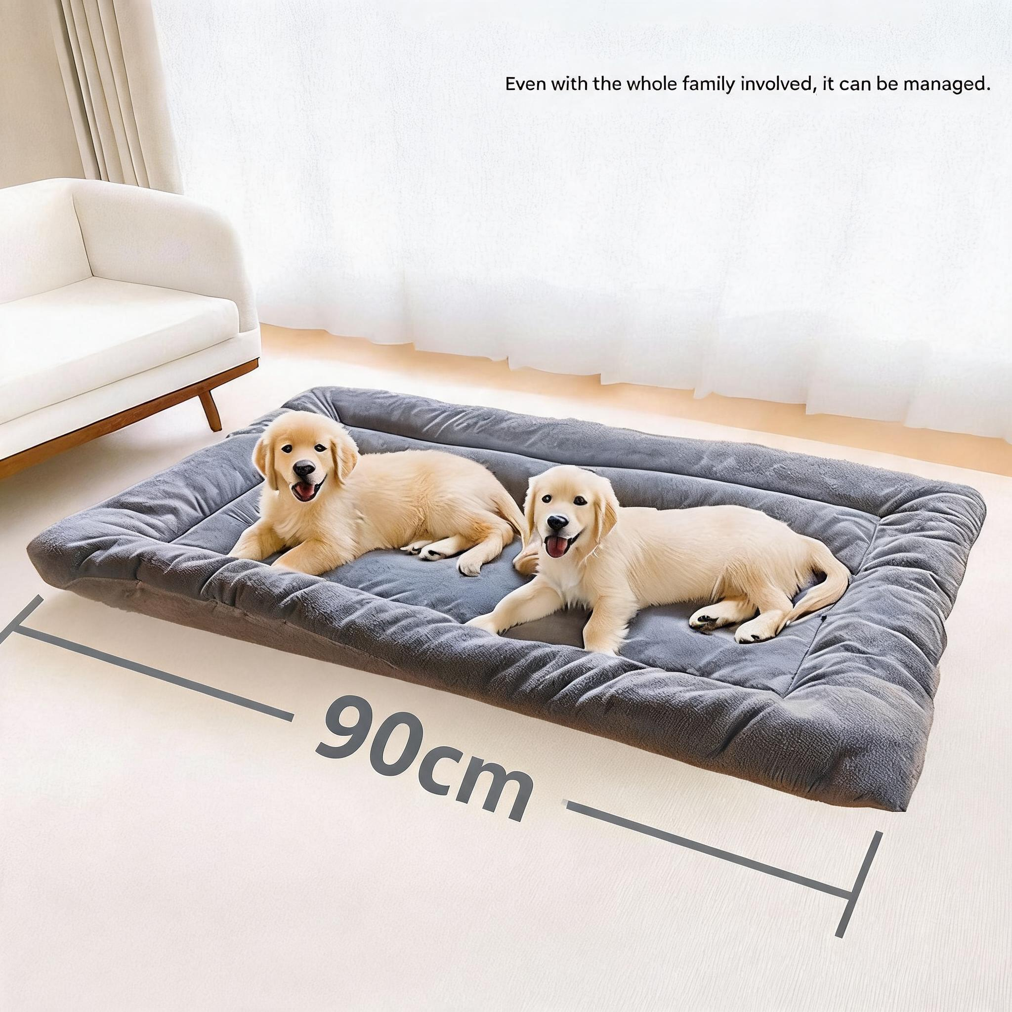 Grey Large Plush Dog Bed - Extra Thick Winter Warmth, Machine Washable & Non-Slip Pet Mat for Large Dogs (90cm) - Image 1
