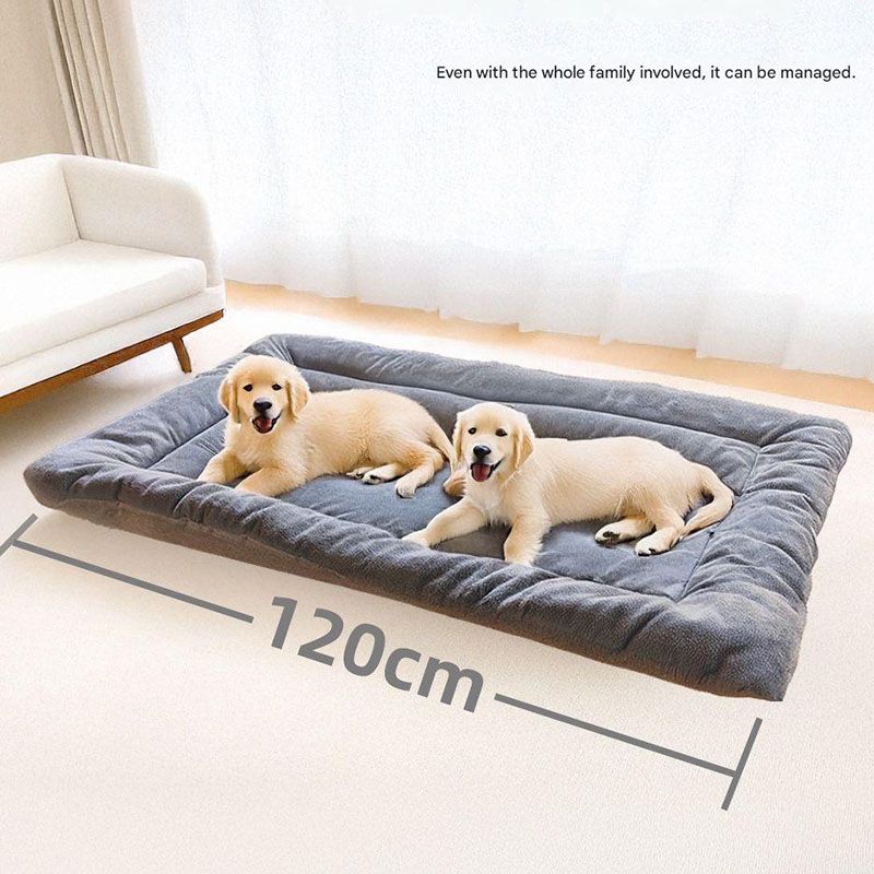 Grey Large Plush Dog Bed - Extra Thick Winter Warmth, Machine Washable & Non-Slip Pet Mat for Large Dogs (90cm) - Image 6