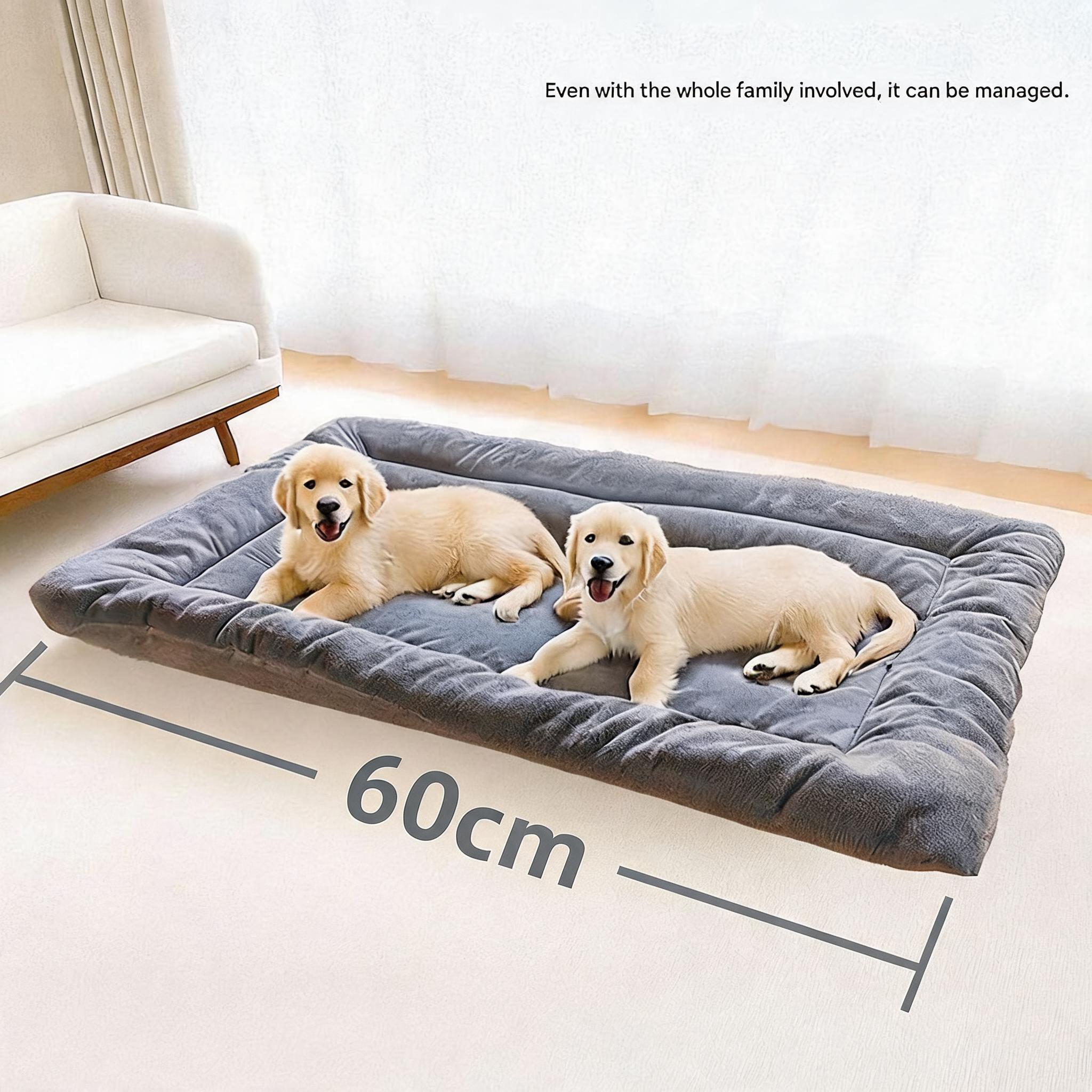 Grey Large Plush Dog Bed - Extra Thick Winter Warmth, Machine Washable & Non-Slip Pet Mat for Large Dogs (60cm) - Image 1