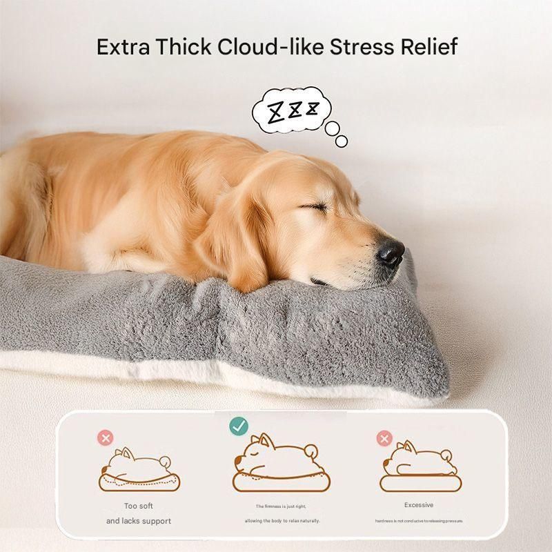 Grey Large Plush Dog Bed - Extra Thick Winter Warmth, Machine Washable & Non-Slip Pet Mat for Large Dogs (60cm) - Image 2
