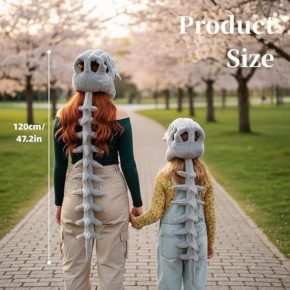 120CM Green Funny Dinosaur Skeleton Plush Headwear – Quirky Bone Fossil Plushie Hat & Huggable Doll for Party Costumes and Birthday Gifts - Image 4