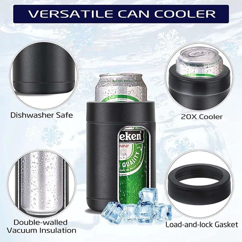 3-in-1 Beer Bottle Insulated Tumbler and Can Cooler with Bottle Opener – Double Wall Stainless Steel Soda Can Insulator & Holder for Car Outdoor Beverage Storage, 12oz Dark Blue - Image 2