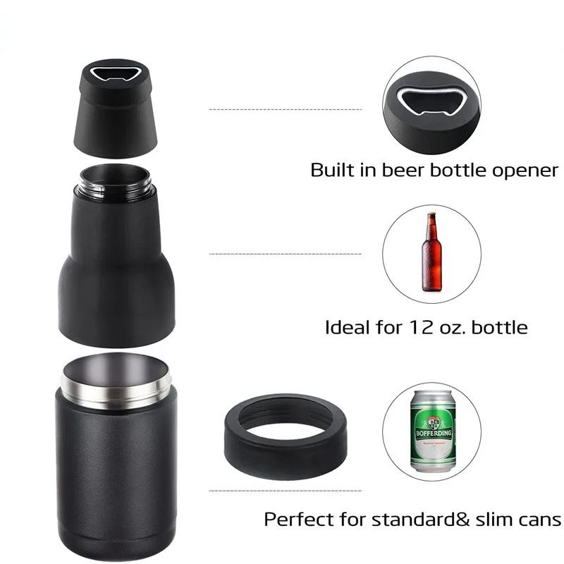 3-in-1 Beer Bottle Insulated Tumbler and Can Cooler with Bottle Opener – Double Wall Stainless Steel Soda Can Insulator & Holder for Car Outdoor Beverage Storage, 12oz White - Image 3