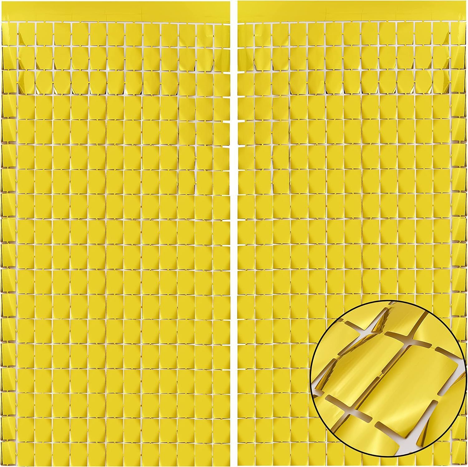 Gold 3D Shimmer Foil Fringe Square Cube Curtain (2 PCS) – 1m x 2m Self-Adhesive Metallic Backdrop for Birthdays, Weddings, and Party Wall Decor - Image 1