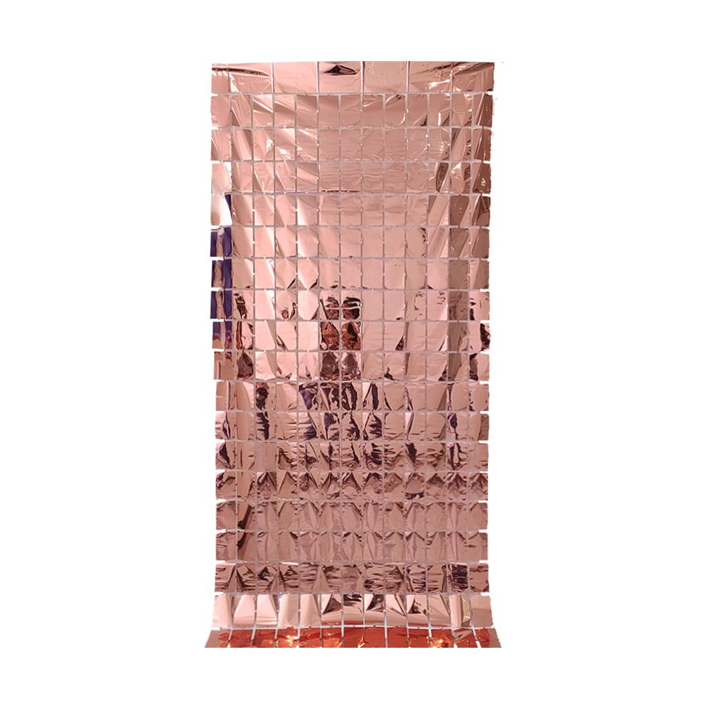 Rose Gold 3D Shimmer Foil Fringe Square Cube Curtain (2 PCS) – 1m x 2m Self-Adhesive Metallic Backdrop for Birthdays, Weddings, and Party Wall Decor - Image 3