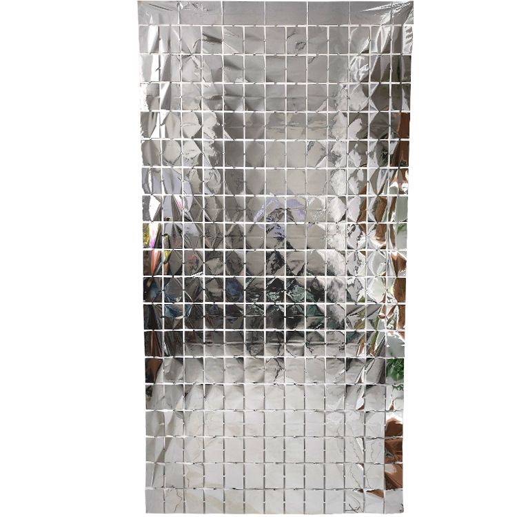 Silver 3D Shimmer Foil Fringe Square Cube Curtain (2 PCS) – 1m x 2m Self-Adhesive Metallic Backdrop for Birthdays, Weddings, and Party Wall Decor - Image 3
