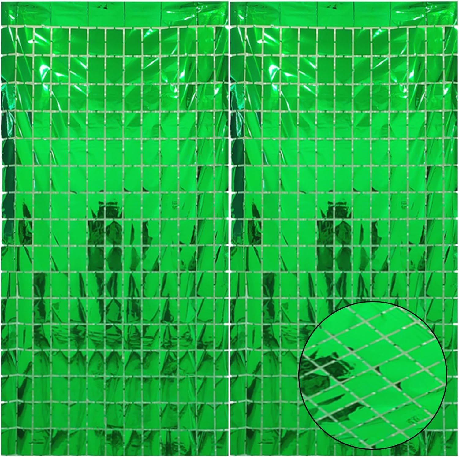 Green 3D Shimmer Foil Fringe Square Cube Curtain (2 PCS) – 1m x 2m Self-Adhesive Metallic Backdrop for Birthdays, Weddings, and Party Wall Decor - Image 1