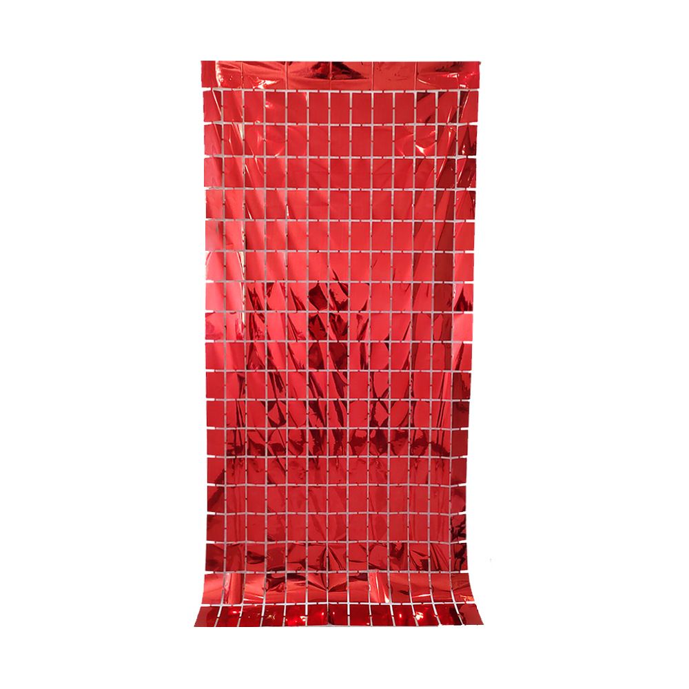 Red 3D Shimmer Foil Fringe Square Cube Curtain (2 PCS) – 1m x 2m Self-Adhesive Metallic Backdrop for Birthdays, Weddings, and Party Wall Decor - Image 3