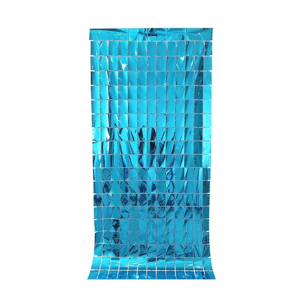 Blue 3D Shimmer Foil Fringe Square Cube Curtain (2 PCS) – 1m x 2m Self-Adhesive Metallic Backdrop for Birthdays, Weddings, and Party Wall Decor - Image 2