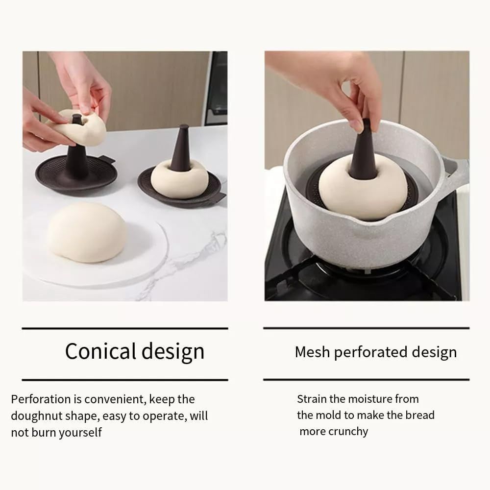 Silicone Donut Baking Mould for Homemade Baking - Heat Range -30℃ to 230℃, Non Stick Pastry Pans with Perforated Base & Cone Centre (5pcs Coffee) - Image 2