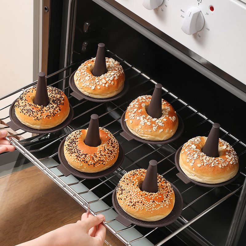 Silicone Donut Baking Mould for Homemade Baking - Heat Range -30℃ to 230℃, Non Stick Pastry Pans with Perforated Base & Cone Centre (6pcs Coffee) - Image 1