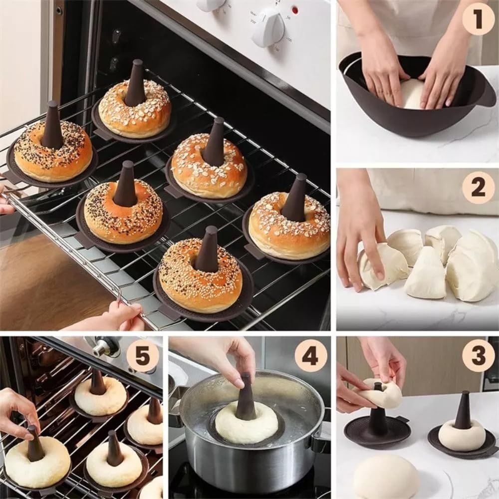 Silicone Donut Baking Mould for Homemade Baking - Heat Range -30℃ to 230℃, Non Stick Pastry Pans with Perforated Base & Cone Centre (6pcs Coffee) - Image 3