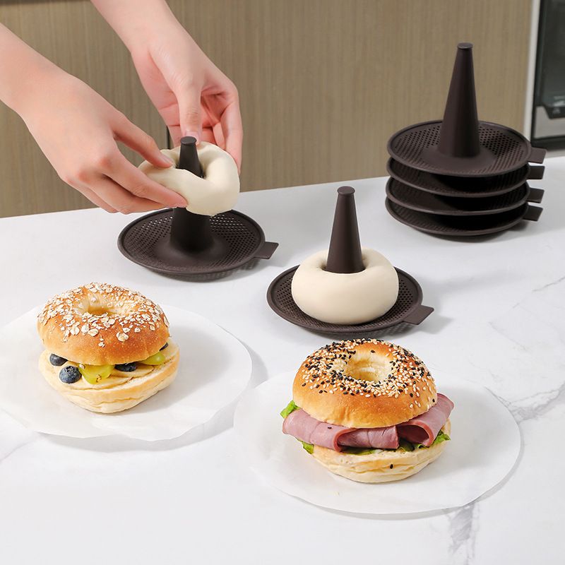 Silicone Donut Baking Mould for Homemade Baking - Heat Range -30℃ to 230℃, Non Stick Pastry Pans with Perforated Base & Cone Centre (6pcs Coffee) - Image 4