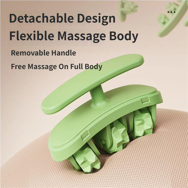 Green Multifunctional Ring Massage Roller with Detachable Handles - Dual Row 11 Wheel Manual Massager for Full Body Muscle Relief, 180 Degree Flexible Adjustable Width - Image 5
