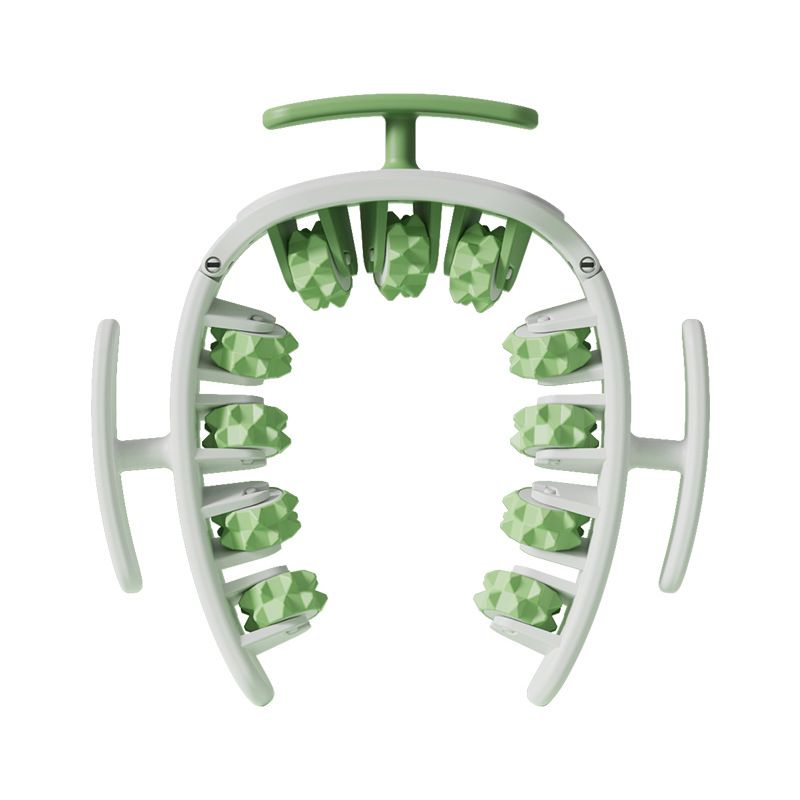 Green and White Multifunctional Ring Massage Roller with Detachable Handles - Dual Row 11 Wheel Manual Massager for Full Body Muscle Relief, 180 Degree Flexible Adjustable Width - Image 1