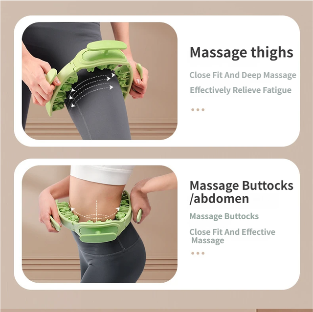 Green and White Multifunctional Ring Massage Roller with Detachable Handles - Dual Row 11 Wheel Manual Massager for Full Body Muscle Relief, 180 Degree Flexible Adjustable Width - Image 3