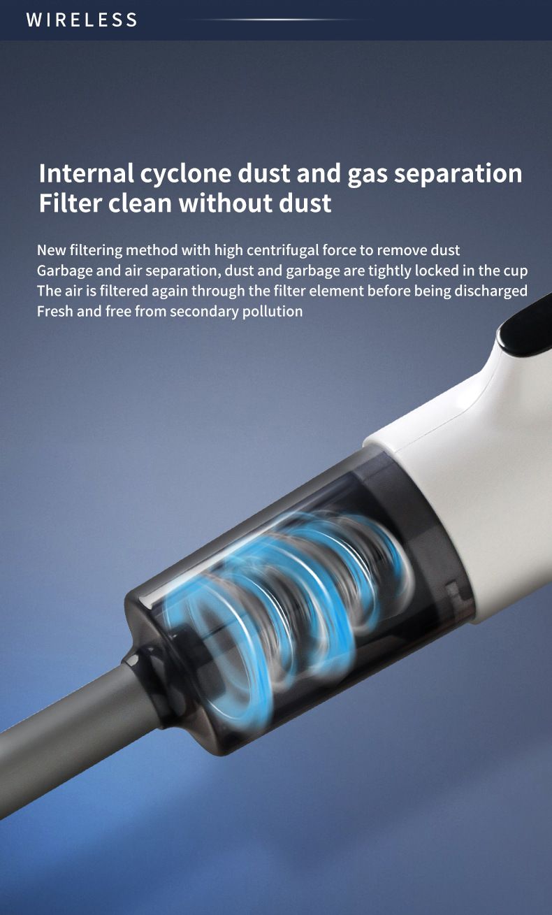 White Wireless Stick Vacuum and Stereoscopic Mop with 2 Filters, Swivel Brush Head and 106cm Handled Pole - One Click Operation, 19KPA Super Suction, 300ML Detachable Water Tank, 600ML Dust Cup for Floor Blind Spot and Wet Dry Dual Use - Image 5