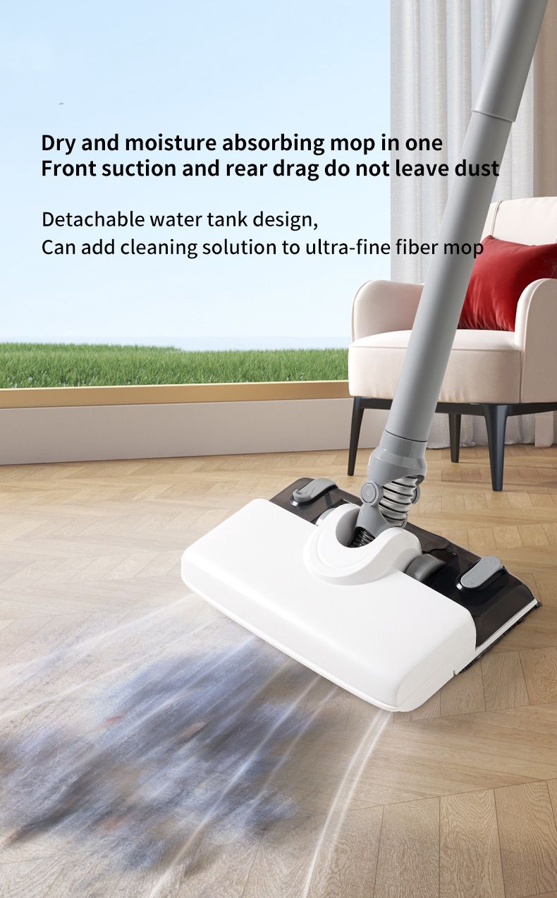 White Wireless Stick Vacuum and Stereoscopic Mop with 2 Filters, Swivel Brush Head and 106cm Handled Pole - One Click Operation, 19KPA Super Suction, 300ML Detachable Water Tank, 600ML Dust Cup for Floor Blind Spot and Wet Dry Dual Use - Image 7