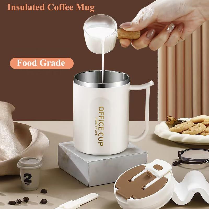 White and Blue 16oz Stainless Steel Office Mug with Phone Stand Lid, Straw and Spoon - 500ML Double Wall Insulated Coffee Cup, Wide Handle and 3 Drinking Ways - Image 4
