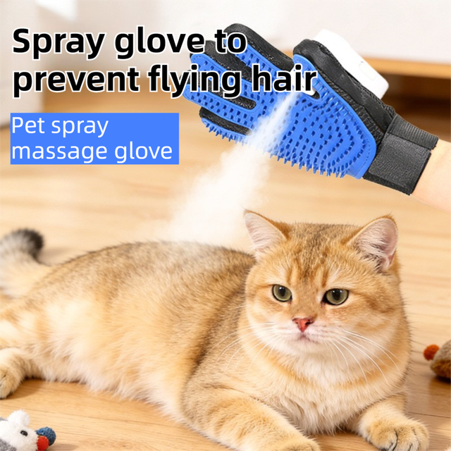 Black Blue Pet Grooming Spray Glove with Black Detachable Typec Mister - TPR Soft Deshedding & Massage Brush Glove for Cats and Dogs, Anti Static Spray to Reduce Flying Fur and Easy to Clean - Image 2