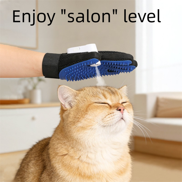 Black Blue Pet Grooming Spray Glove with Black Detachable Typec Mister - TPR Soft Deshedding & Massage Brush Glove for Cats and Dogs, Anti Static Spray to Reduce Flying Fur and Easy to Clean - Image 7