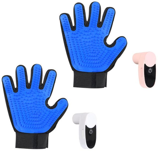 2PCS Black Blue Pet Grooming Spray Glove with Pink & White Detachable Typec Mister - TPR Soft Deshedding & Massage Brush Glove for Cats and Dogs, Anti Static Spray to Reduce Flying Fur and Easy to Clean - Image 1