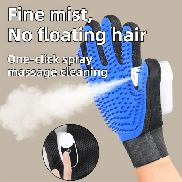 2PCS Black Blue Pet Grooming Spray Glove with Pink & White Detachable Typec Mister - TPR Soft Deshedding & Massage Brush Glove for Cats and Dogs, Anti Static Spray to Reduce Flying Fur and Easy to Clean - Image 3