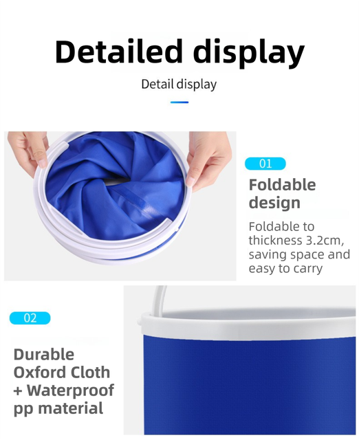 Blue Microfiber Car Cleaning Towel (60 x 180 CM) and 20L Foldable Self Standing Water Bucket (Include Zipper Bag) Combo Set - Super Absorbent and Scratch Free for Car Detailing Drying and Home Cleaning - Image 5