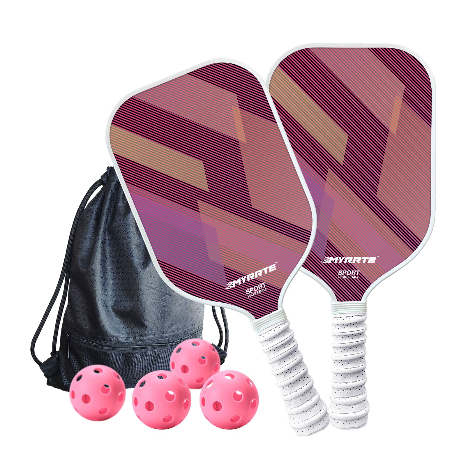 Fantasy Purple Striped Fiberglass Pickleball Paddle Set – 4 Balls & 2 Lightweight Shock-Absorbing Rackets  with Versatile Carry Bag for Outdoor Play - Image 1