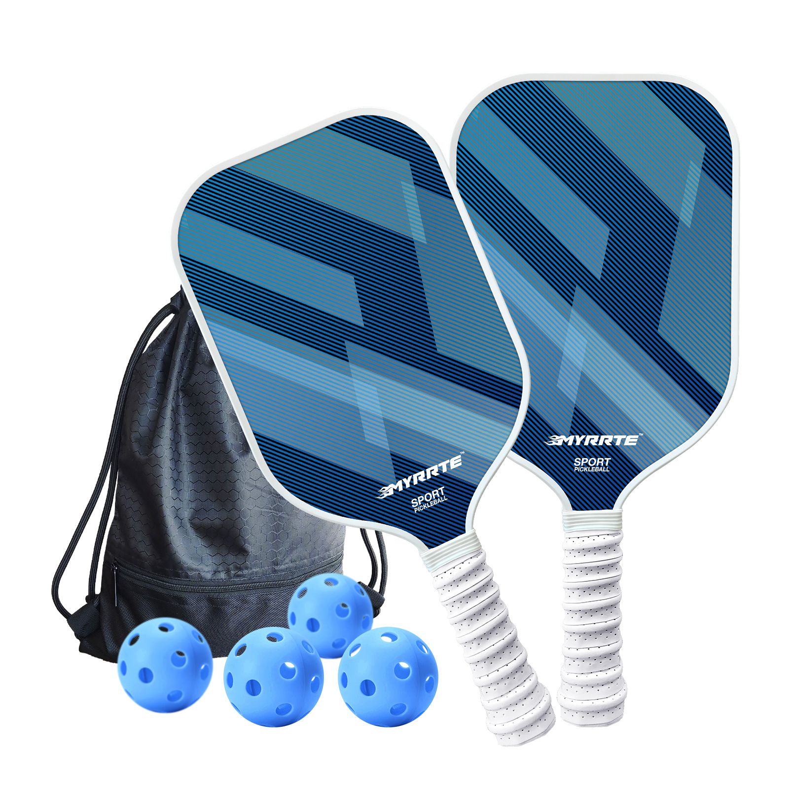 Fantasy Purple Striped Fiberglass Pickleball Paddle Set – 4 Balls & 2 Lightweight Shock-Absorbing Rackets with Versatile Carry Bag for Outdoor Play - Image 1