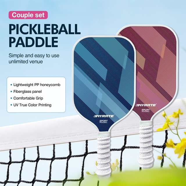 Fantasy Purple and Blue Striped Fiberglass Pickleball Paddle Set – 4 Balls & 2 Lightweight Shock-Absorbing Rackets with Versatile Carry Bag for Outdoor Play - Image 2