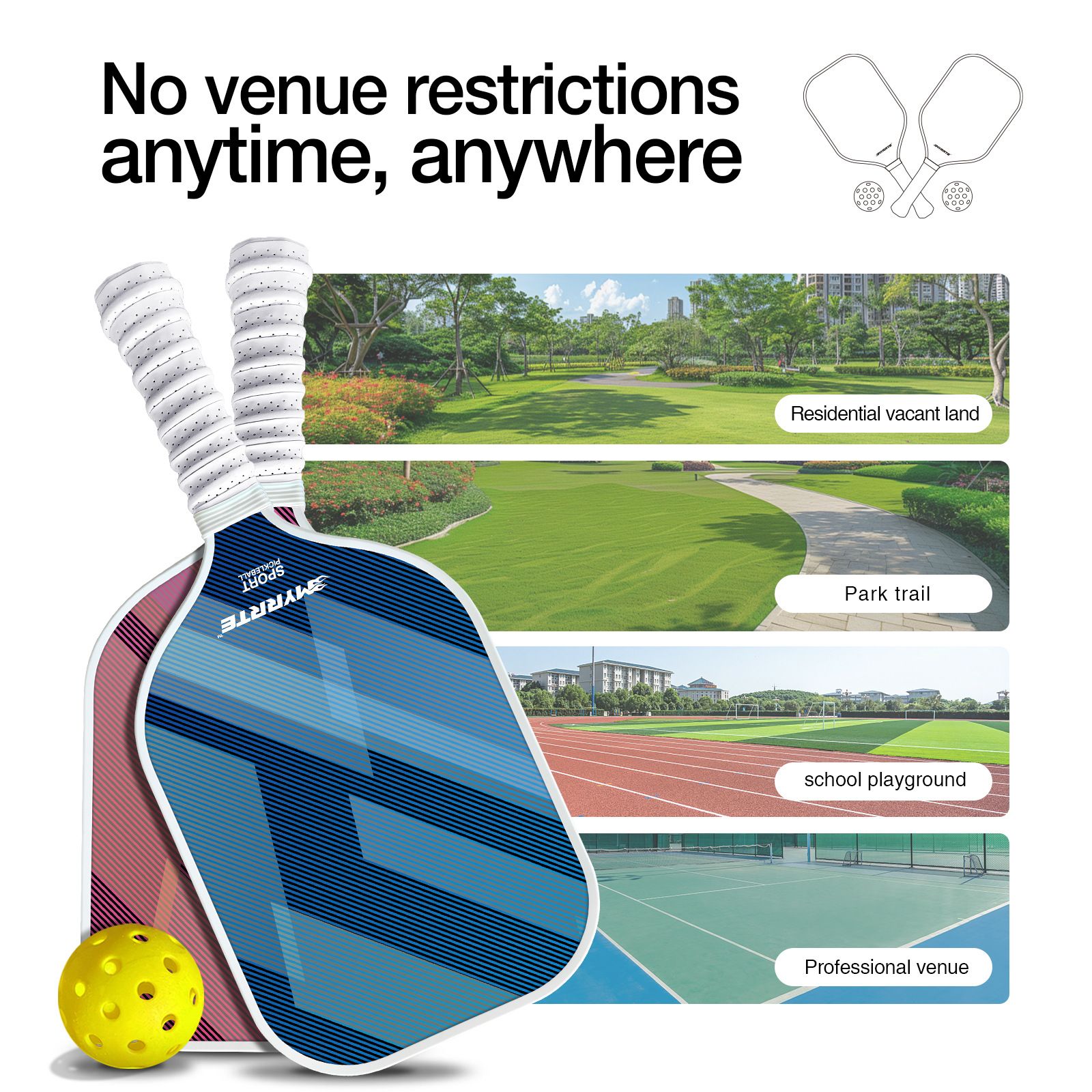 Fantasy Blue Striped Fiberglass Pickleball Paddle – Lightweight Shock-Absorbing Rackets for Outdoor Play - Image 3