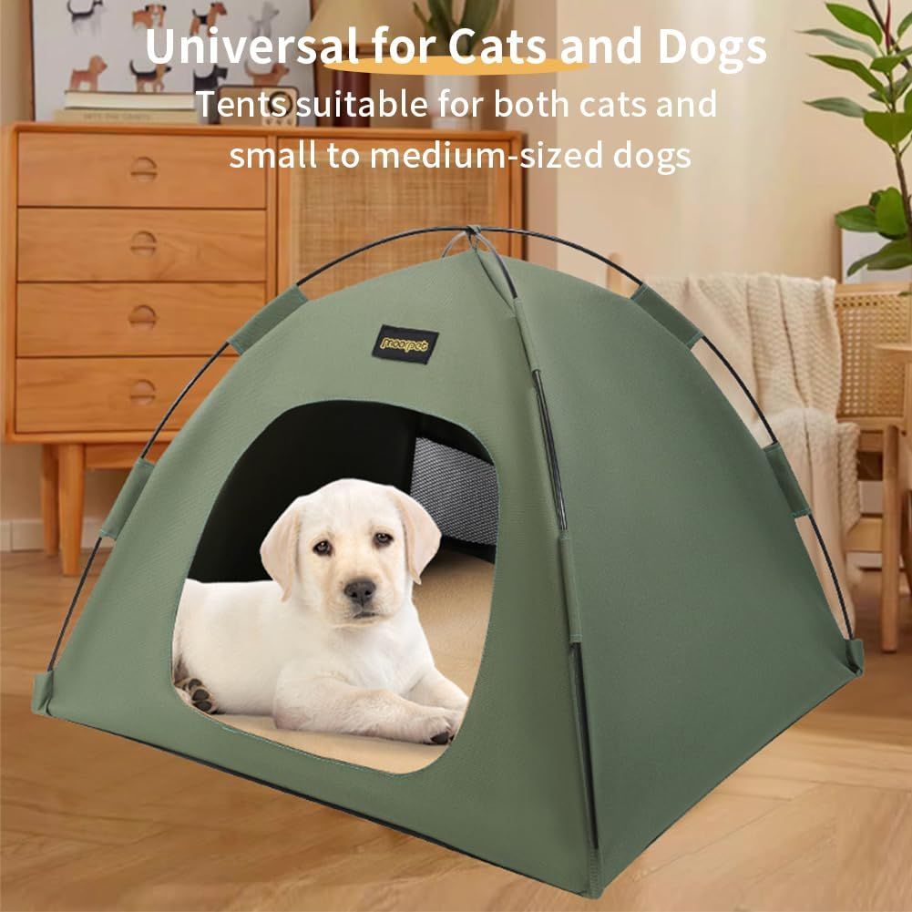 Green All-Weather Portable Pet Tent with Dual-Sided Cushion & Insect-Proof Mesh – S Size 40 x 40 x 35 cm, Waterproof & Sun-Proof Outdoor Four Corner Dome Kennel for Dogs & Cats Travel Camping - Image 4
