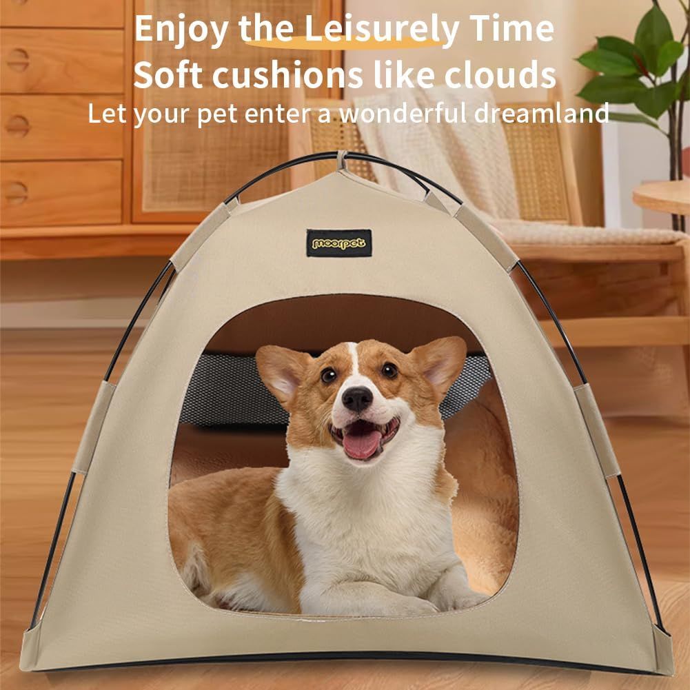Grey All-Weather Portable Pet Tent with Dual-Sided Cushion & Insect-Proof Mesh – L Size 60 x 60 x 50 cm, Waterproof & Sun-Proof Outdoor Four Corner Dome Kennel for Dogs & Cats Travel Camping - Image 3