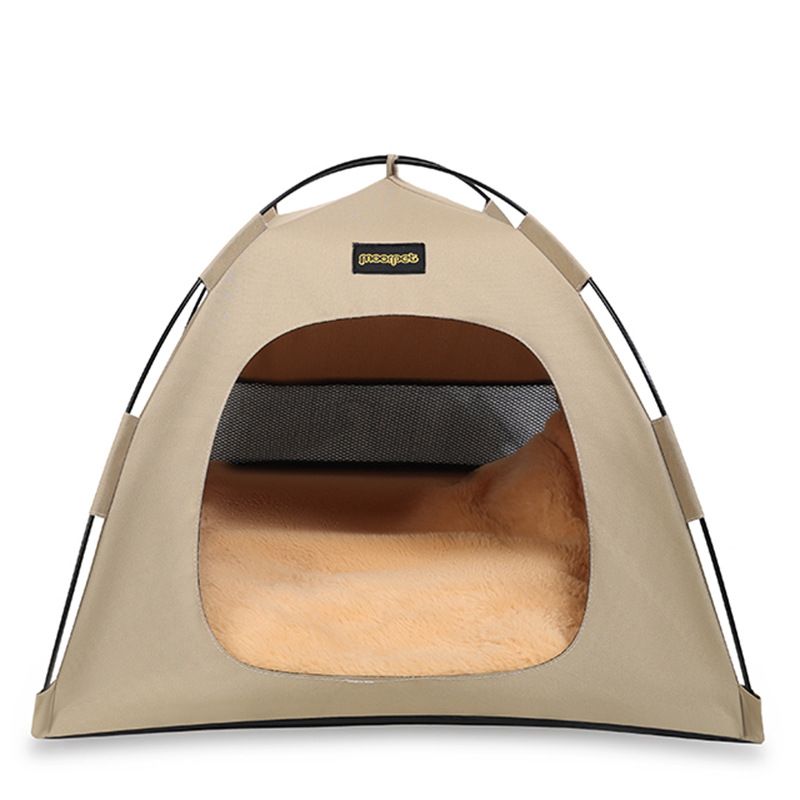 Khaki All-Weather Portable Pet Tent with Dual-Sided Cushion & Insect-Proof Mesh – M Size 50 x 50 x 45 cm, Waterproof & Sun-Proof Outdoor Four Corner Dome Kennel for Dogs & Cats Travel Camping - Image 1