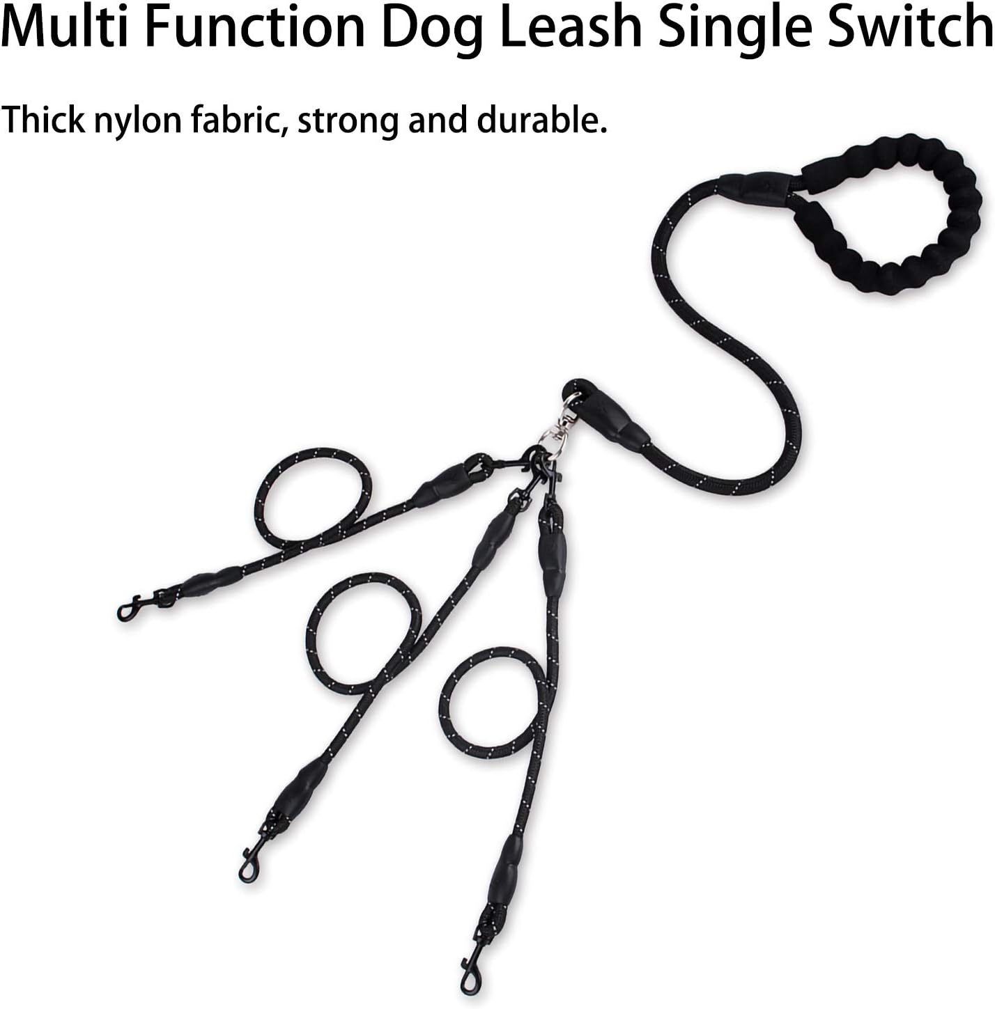 Red 3-in-1 No-Tangle Dog Leash for 1-3 Small Large Dogs – Heavy Duty 360° Swivel Bungee Coupler with Reflective Nylon Braid & Padded Handle - Image 2