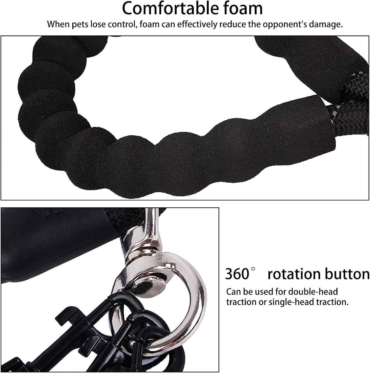 Red 3-in-1 No-Tangle Dog Leash for 1-3 Small Large Dogs – Heavy Duty 360° Swivel Bungee Coupler with Reflective Nylon Braid & Padded Handle - Image 3