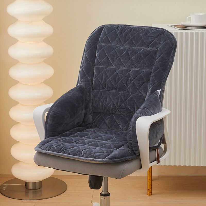 Black and Grey Premium Quilted Plush Integrated Seat Cushion & Backrest – Thickened Lumbar Support Pad with Detachable Armrests, Secure Buckle and Washable Cover for Office Chair Long Sitting - Image 1