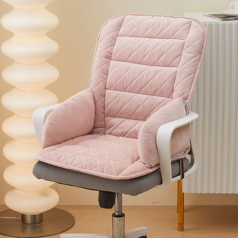 Pink Premium Quilted Plush Integrated Seat Cushion & Backrest – Thickened Lumbar Support Pad with Detachable Armrests, Secure Buckle and Washable Cover for Office Chair Long Sitting - Image 1