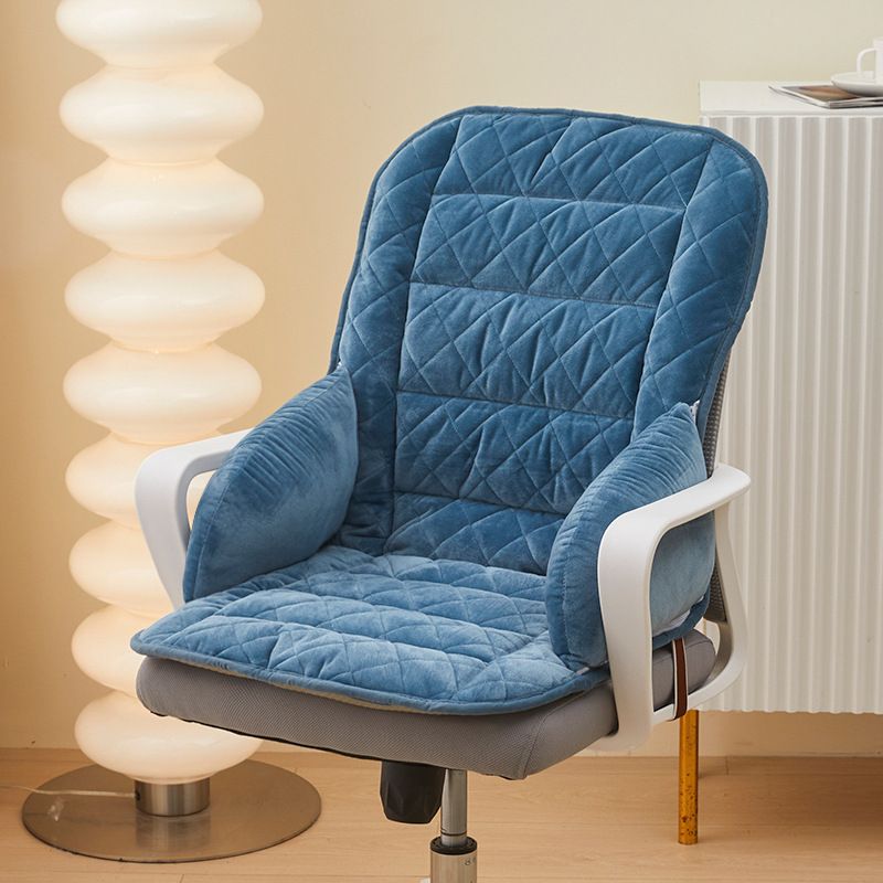 Dark Blue Premium Quilted Plush Integrated Seat Cushion & Backrest – Thickened Lumbar Support Pad with Detachable Armrests, Secure Buckle and Washable Cover for Office Chair Long Sitting - Image 1
