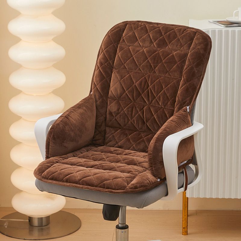 Brown Premium Quilted Plush Integrated Seat Cushion & Backrest – Thickened Lumbar Support Pad with Detachable Armrests, Secure Buckle and Washable Cover for Office Chair Long Sitting - Image 1