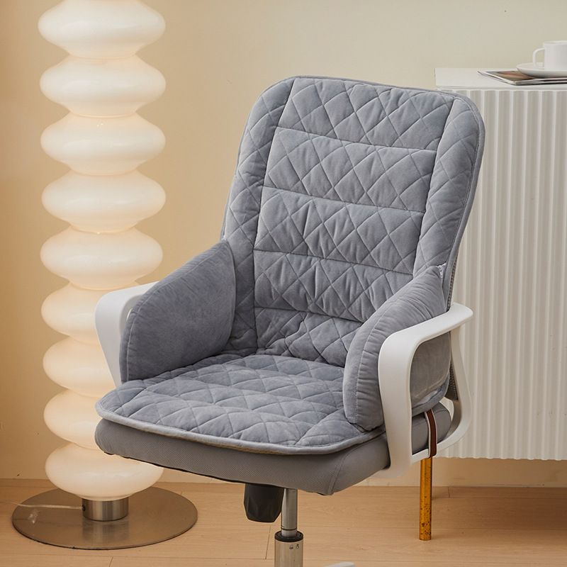 Grey Premium Quilted Plush Integrated Seat Cushion & Backrest – Thickened Lumbar Support Pad with Detachable Armrests, Secure Buckle and Washable Cover for Office Chair Long Sitting - Image 1