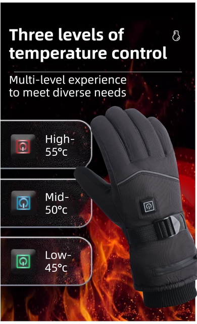 Winter 3 Level Intelligent Heated Gloves with Touchscreen Fingertip - Waterproof Thermal Gloves for Skiing & Outdoor Sports, 360° All-Finger + Hand's Back Large Heating Coverage (Battery Operated) - Image 5