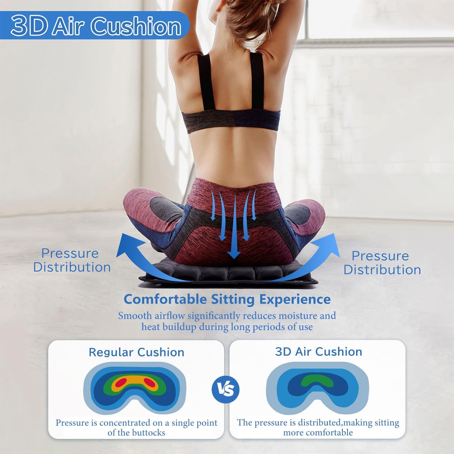 Graffiti Portable 3D Aircell Travel Inflatable Seat Cushion with Built-in Pump – 36 Airbags Ergonomic Pressure Relief Pad with Lycra Cover & Non-Slip Base for Office Car Flight Long Sitting - Image 3