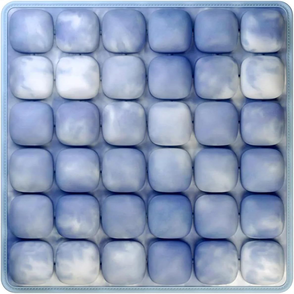 Tie-dye Blue and White Portable 3D Aircell Travel Inflatable Seat Cushion with Built-in Pump – 36 Airbags Ergonomic Pressure Relief Pad with Lycra Cover & Non-Slip Base for Office Car Flight Long Sitting - Image 1