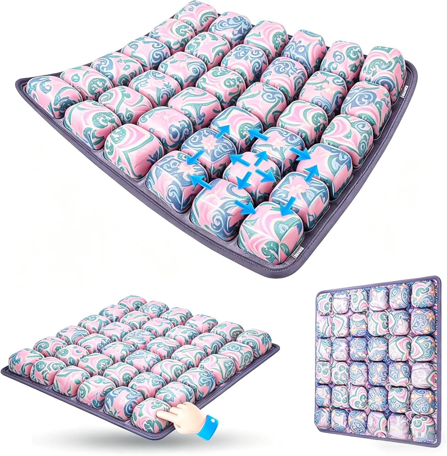 Bohemian Style Portable 3D Aircell Travel Inflatable Seat Cushion with Built-in Pump – 36 Airbags Ergonomic Pressure Relief Pad with Lycra Cover & Non-Slip Base for Office Car Flight Long Sitting - Image 1