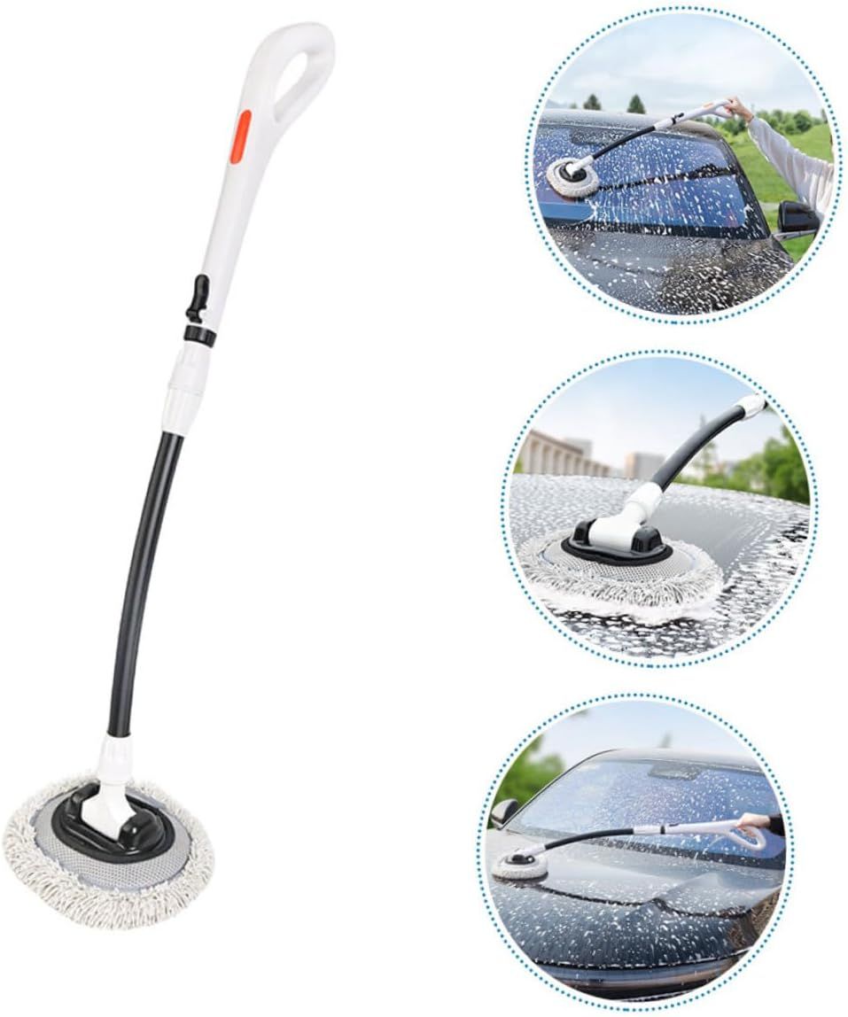 Professional Telescopic(55-120cm) Car Microfiber Wash Mop - 90° Rotating Detachable Brush Head, 15° Ergonomic Curved Rod & Handle - Durable Aluminum Alloy Chenille Brush for Car, Home and Window Cleaning - Image 1